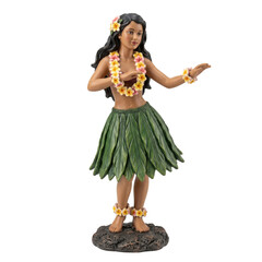 Hawaiian hula girl figurine dancing, isolated on transparent background © PNG Lab