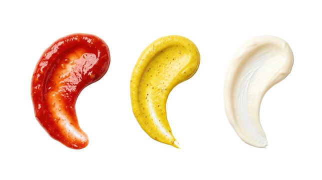 Three types of sauce splashes, isolated on transparent background