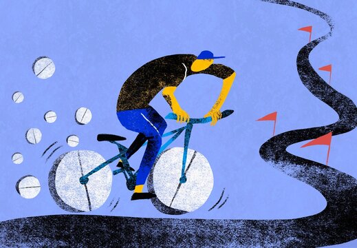 Cyclist Riding on Pill Wheels &ndash; Performance Enhancement Concept