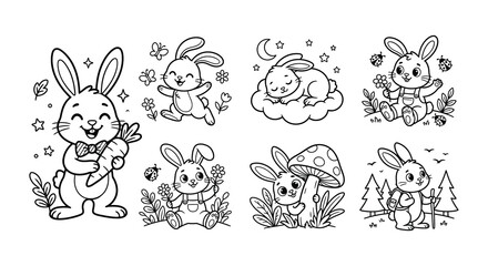 Rabbit illustrations black and white vector graphics on a white background © nurjahan