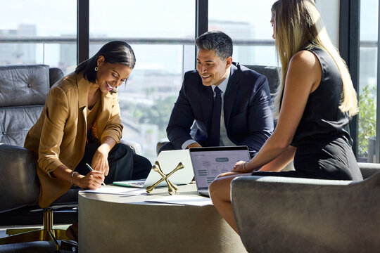 Team Members Work Together in Modern Office