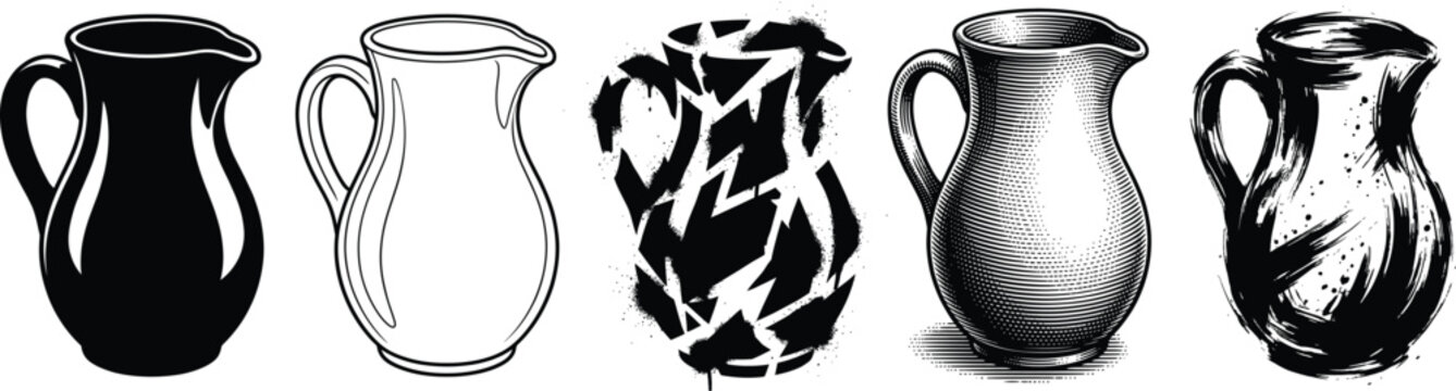 An icon set of various jugs and pitchers in different styles and designs.