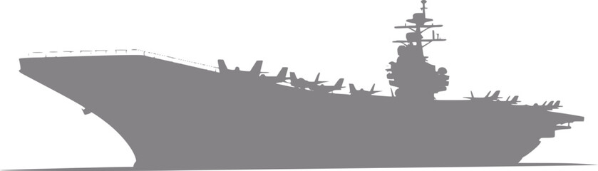 Silhouette of a modern aircraft carrier with fighter jets on deck © Abdul