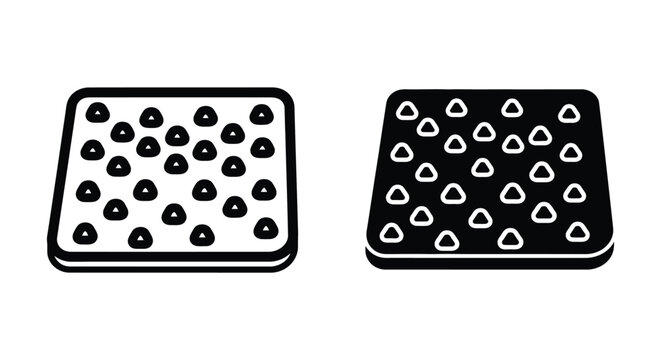 Set of two icons of a square textured mat with a repeating pattern of small triangular bumps, vector illustration isolated on white background