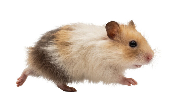 Syrian hamster with brown and white fur running
