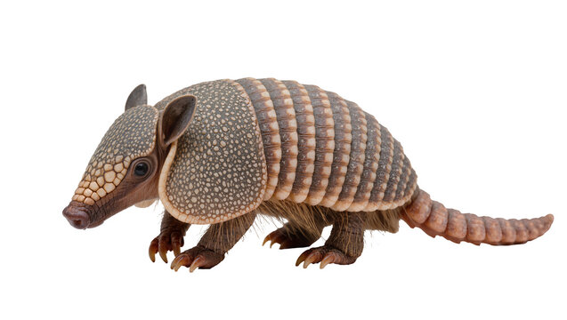 Nine-banded armadillo with segmented shell and claws