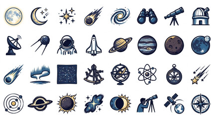 Collection of Space and Astronomy Icons and Symbols. © Ra