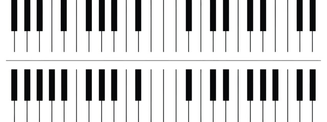 Minimal piano keyboard layout vector illustration featuring black and white musical keys pattern with full octave piano design. © ABUBOKKORsiddik
