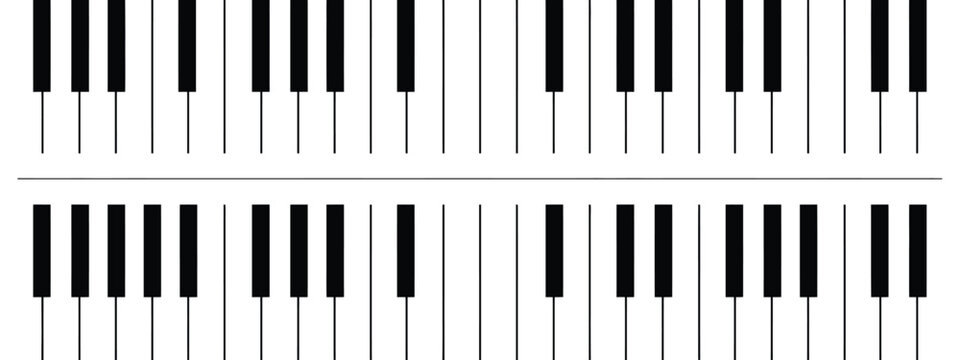 Minimal piano keyboard layout vector illustration featuring black and white musical keys pattern with full octave piano design.