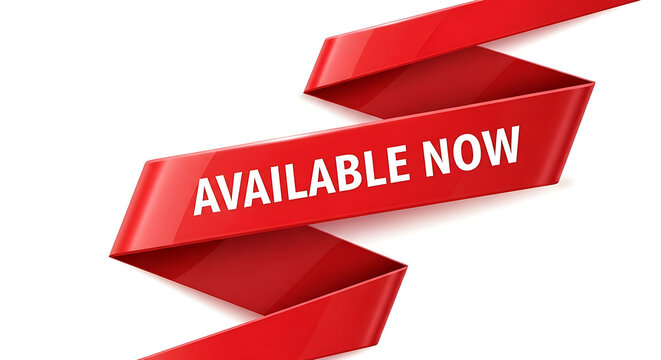 Red available now banner with zigzag edges