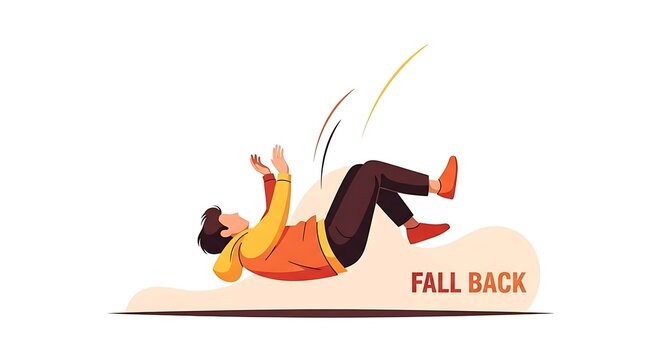 A cartoon man falling backwards with arms and legs splayed