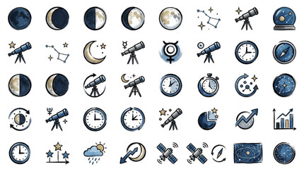 Collection of astronomical and scientific icons and symbols. © Ri