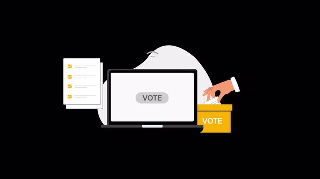 Online Voting with Laptop. E-Voting, Digital Elections Concept Animation Video - Transparent