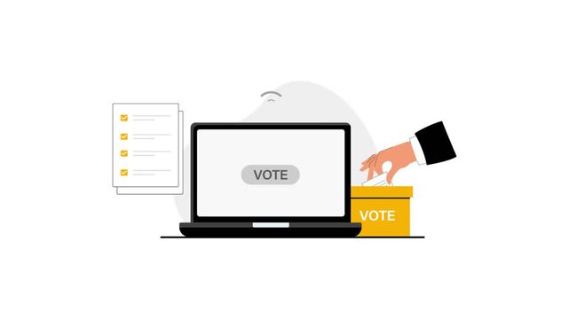4k Online Voting with Laptop. E-Voting, Digital Elections Concept Animation Video 