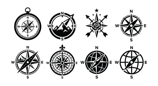 Compass Rose Vector Illustrations With Nautical And Geographic Elements