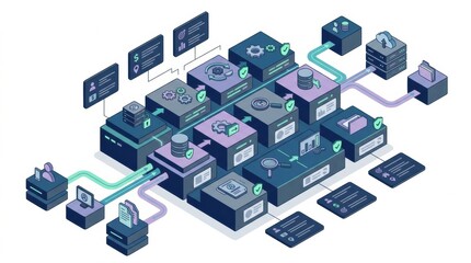 Fototapeta premium This illustration depicts an overview of data processing and compliance with a focus on ROPA in a digital setting with various elements.