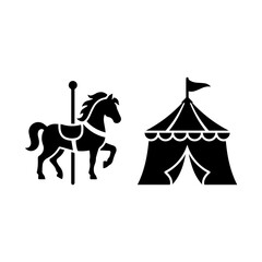 Carousel horse and circus tent icon set with carousel fairground carnival © robin