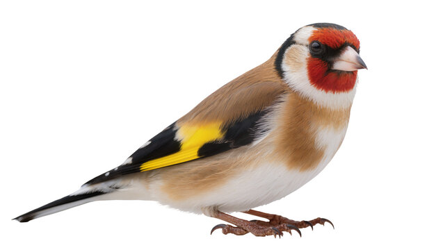 European Goldfinch bird with red face and yellow wing stripe