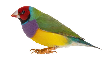 Fototapeta premium Colorful Gouldian Finch bird with red green yellow purple, and blue plumage