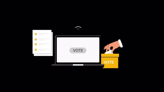 Animated Online Voting with Laptop. E-Voting, Digital Elections Concept Video - Transparent