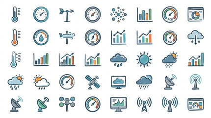 Fototapeta premium Weather Icons Collection Representing Meteorology And Climate.
