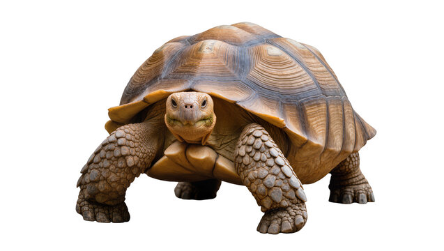 Sulcata tortoise reptile with textured shell and scaly legs