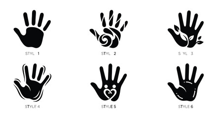Fototapeta premium Handprint silhouettes with varying internal designs flat vector illustration