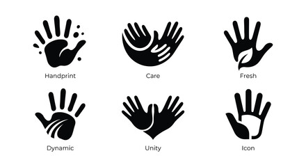 Fototapeta premium Handprint silhouettes with varying internal designs flat vector illustration