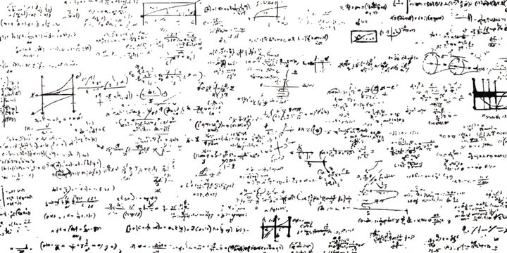 Complex mathematical formulas and physics equations written in dark ink on a light surface