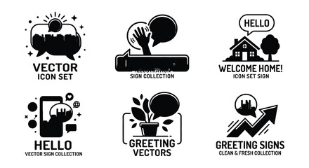 Greeting Vector Icons Speech Bubbles Hands And House Shapes © nurjahan