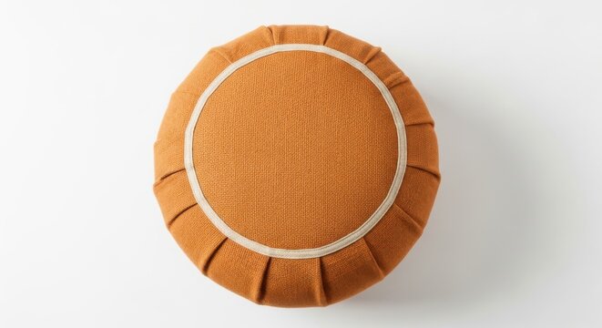 Round Japanese Zabuton Meditation Cushion, Ochre Fabric, Top View