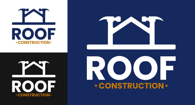 Modern roof construction logo combining a house minimalist roofline with hammers in a clean geometric design ideal for roofing contractors, builders, renovation services, and construction branding.