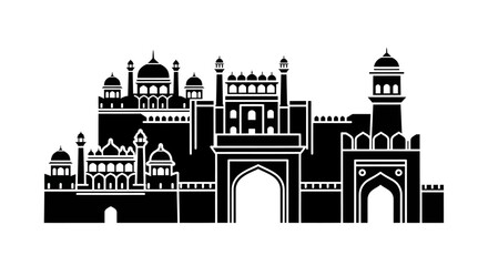 Obraz premium Indian Fort Palace Architecture Landmark Icon Set Historic Heritage Building Collection