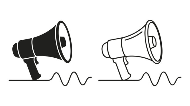 Megaphone Silhouettes With Wavy Lines On White Background