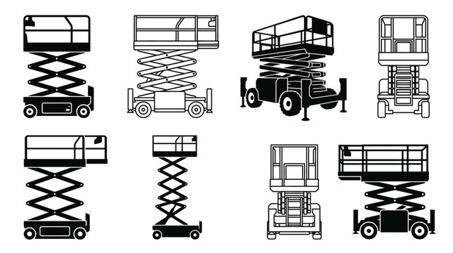 Scissor Lifts Collection Black And White Silhouette Illustrations