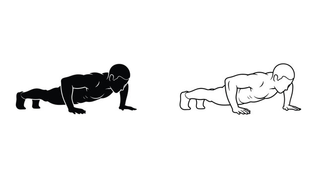 Man Performing Push up Exercise Black And White Silhouette Illustration