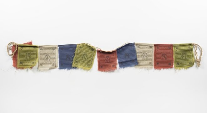 Tibetan Prayer Flags String Garland, Buddhist Mantra Symbols, Hinduism, Spirituality, Travel, Culture, Isolated