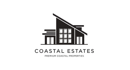 Fototapeta premium Modern Architectural Logo for Coastal Estates Featuring a Stylized House Design with the Text 'Coastal Estates Premium Coastal Properties'