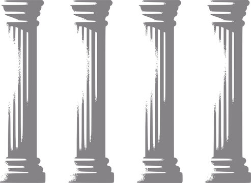 Four grey ancient greek columns in a row on white background