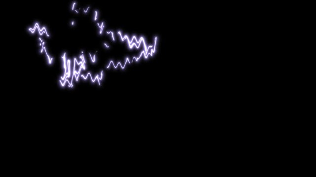 Electric Blue Lightning strike bolts Effects overlay 4k. Lightning strike that looks so realistic, Glowing thunderbolt animation. animation flash thunder faster on black screen.