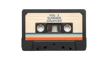 Cassette featuring a summer music mixtape design in PNG isolated on transparent background for retro audio projects © Inkartia