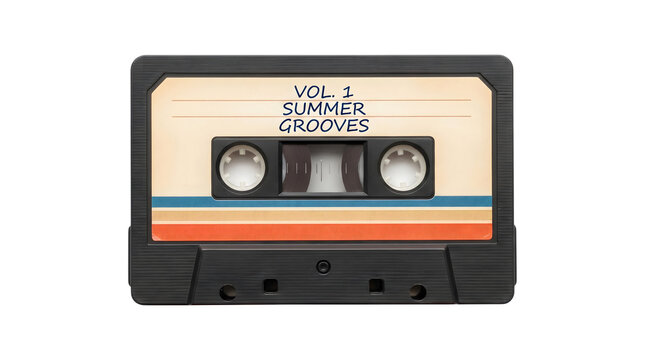 Cassette featuring a summer music mixtape design in PNG isolated on transparent background for retro audio projects