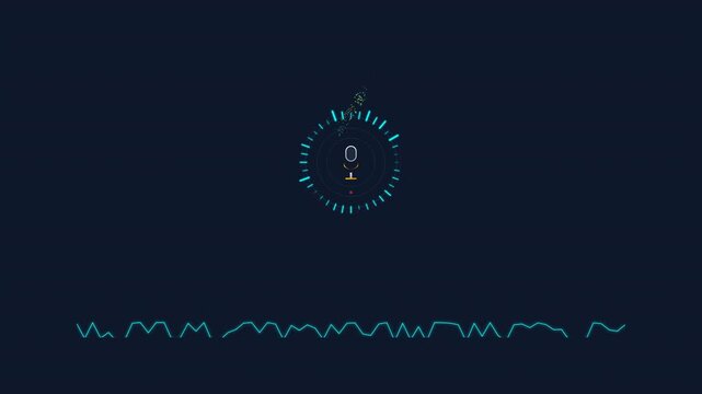 Motion of a digital clock displaying time with animated lines and dynamic background in a modern tech style.
