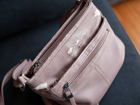 retro ladies handbag with peeled leather