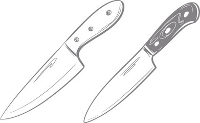 Obraz premium Hand-drawn of two kitchen knives on a white background