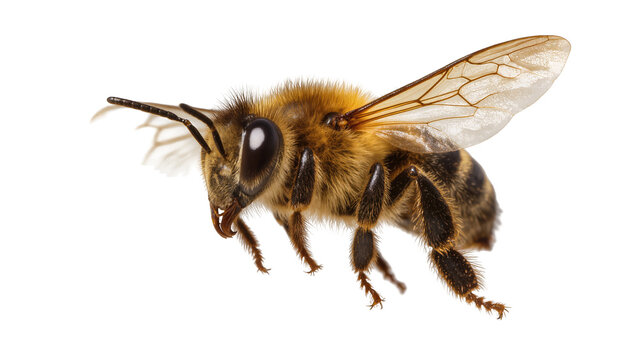 Honey bee with detailed wings and fuzzy body