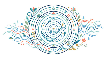 Fototapeta premium Abstract circular illustration of water cycle with flowers and leaves.