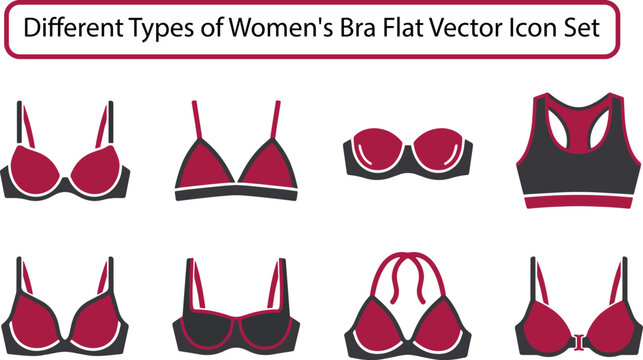 Collection Of Women s Bra Flat Vector Icons On A White Background bras lingerie underwear bodice