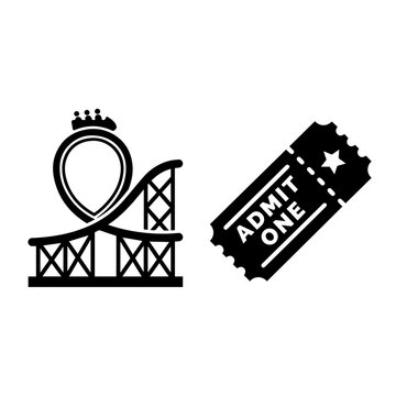 Roller coaster icon and admit one amusement park entry ticket graphic