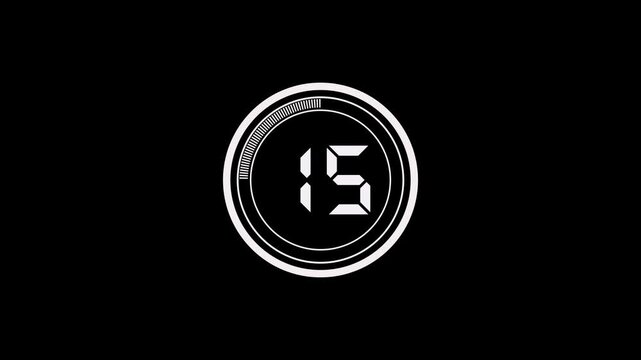 20 to 0 second animation with alpha channel, 00 second countdown timer, Countdown video on black .
